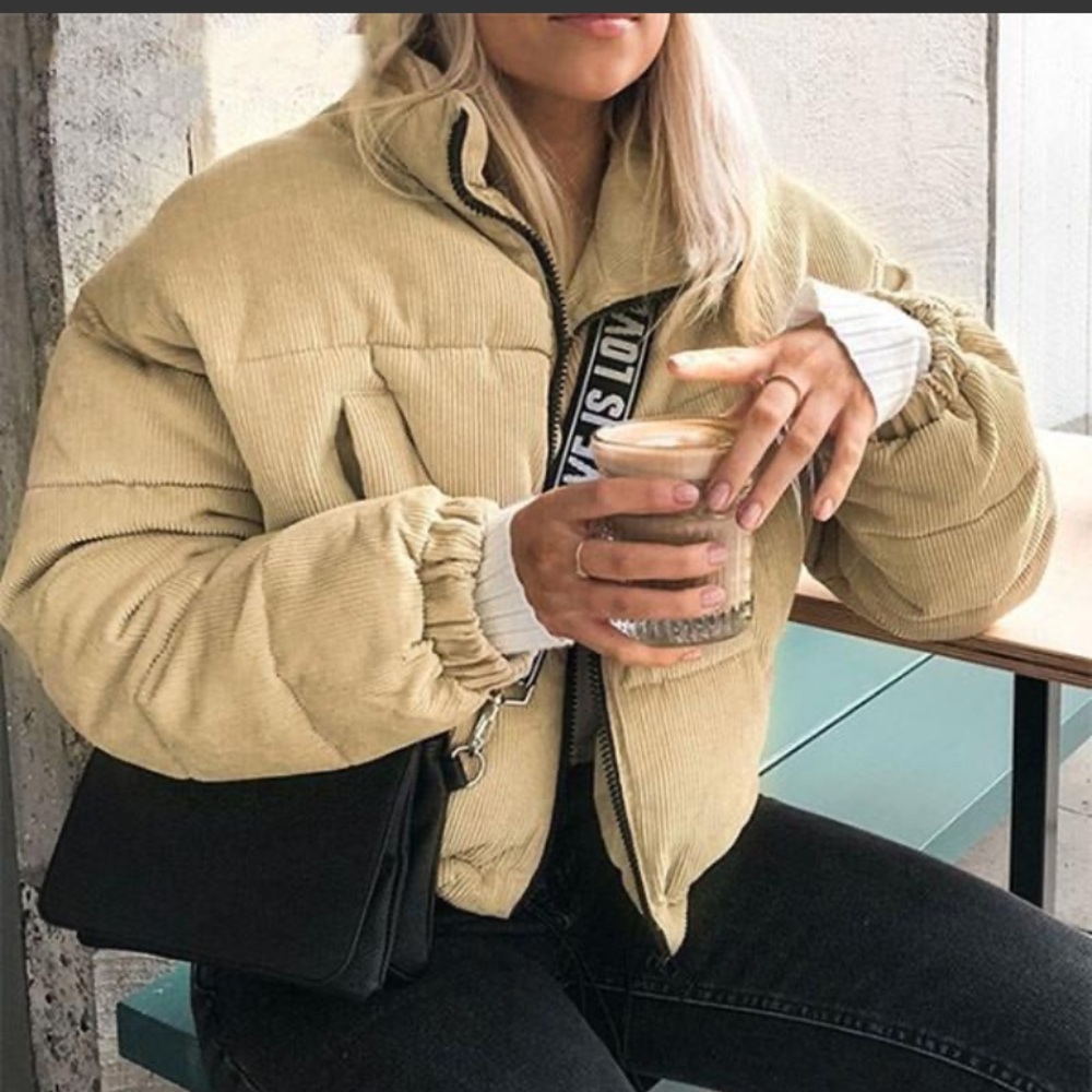 Bershka Corduroy Puffet Jacket | Beige | S